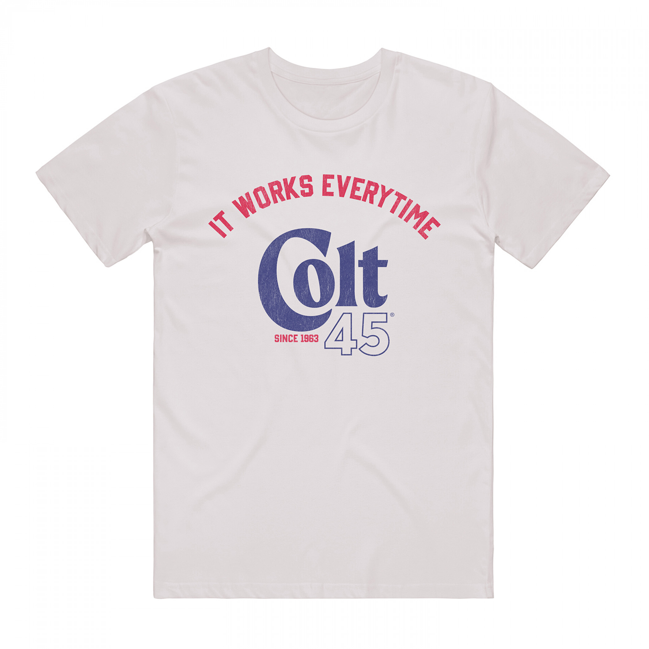 Colt 45 It Works Every Time 80s Slogan T-Shirt